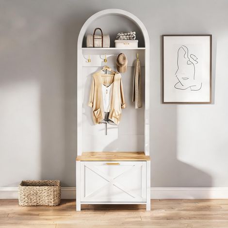 Porte-manteau d'entrée avec étagère à chaussures MDF blanc en MDF (1/5)