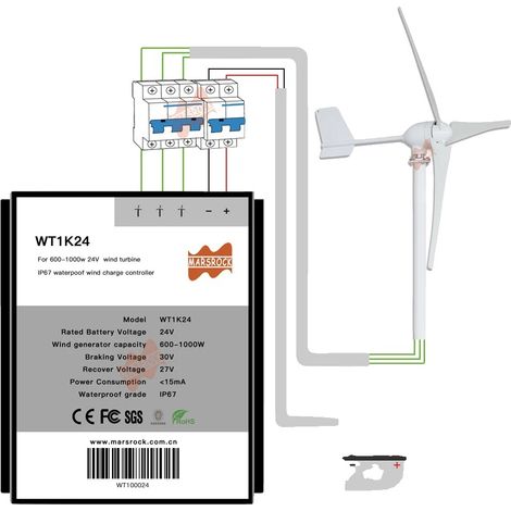 Controlador de energía eólica, diseño impermeable, compatible con 12V y 24V, 600W, 12V/24V (1/2)
