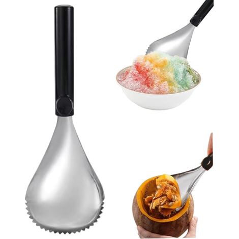 Frullatore per ghiaccio dentellato, frullatore per ghiaccio in metallo, per preparare frullati, ghiaccio tritato, cocktail ghiacciati, raschietto per snocciolare la frutta, strumento per scavare la zu (1/5)