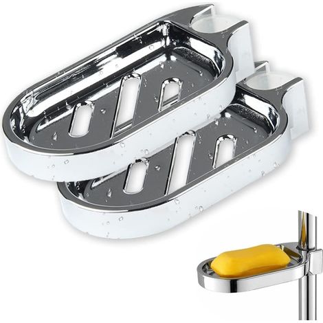 2er-Pack anklemmbarer Seifenschalenhalter für die Dusche, für Duschstange und Duschstange, 22 mm, silberfarben, verstellbar, Badezimmer-Gadget