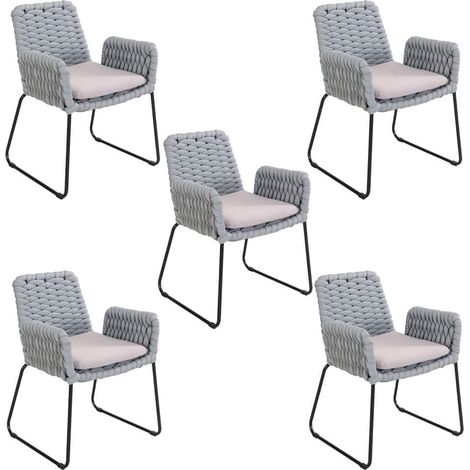 Home Deluxe Sedia da giardino con braccioli in vimini BALERO grigio chiaro - set da 4 (1/4)