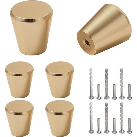 6 Boutons de Tiroir Doré, Moderne Poignée Meubles Ronde, Or Boutons d Armoire Métal, Petits Boutons de Porte pour Placards, Armoires, Commodes, Penderies, Décoration, 20x23mm (1/5)