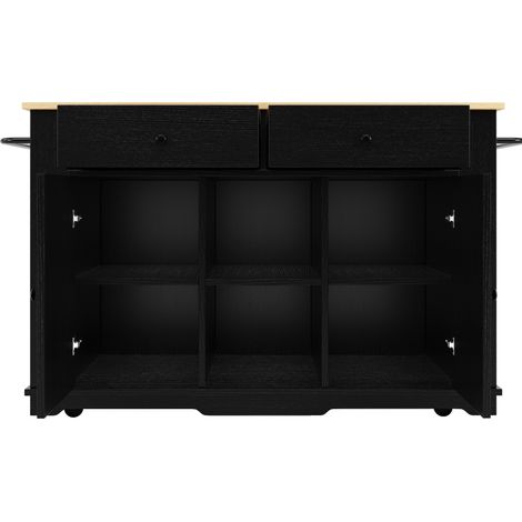 Isla de cocina con enchufe, carro de cocina plegable 151,5 x 59,7 x 91,7 cm negro y natural (1/5)