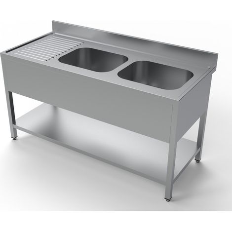 Plonge inox 2 éviers à droite 1 étagère - Combisteel (1/4)