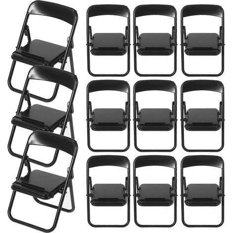 Lot de 12 mini chaises pliantes, décoration de maison miniature, modèle de mobilier miniature, jouet-12.50X6.50X5.40CM-Black (1/4)