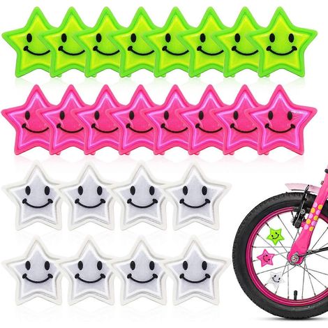 Rayons de vélo 24 pièces, accessoires de sécurité pour vélo enfant, rayons colorés avec étoiles réfléchissantes, décorations lumineuses pour roues de bicyclette (1/5)