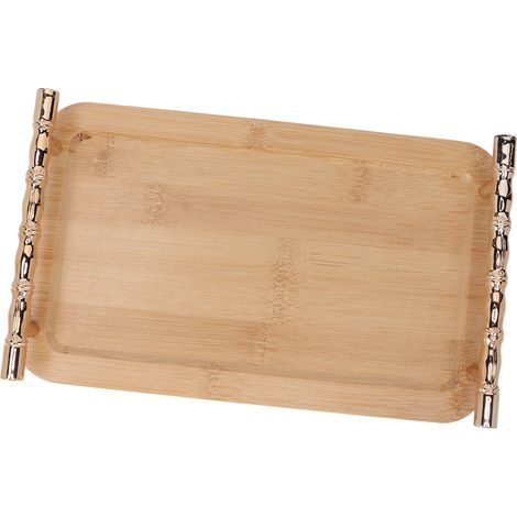 Plateau de service en bambou avec 2 poignées, écologique, rectangulaire, multifonction pour cuisine, bois naturel (1/5)