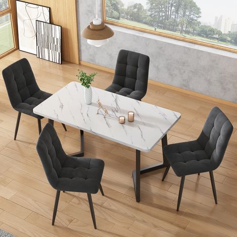 Conjunto de comedor 5 piezas de MDF y metal multicolor, 4 plazas, sillas de terciopelo y pata ajustable (1/5)
