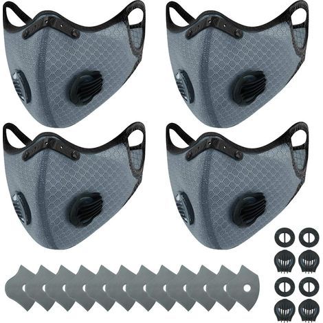 reusable, breathable sports dust masks + 12 activated carbon filters, suitable for outdoor activities, woodworking, mowing, running, and cycling (grey) (1/5)
