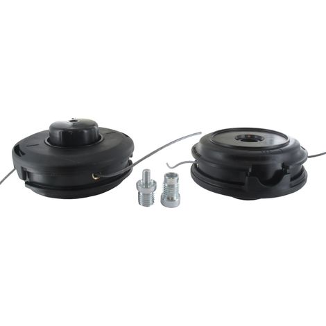 Tête fil nylon TAP-N-GO TECOMEC diamètre: 130 mm. Livrée avec du fil rond diamètre: 2,4 mm et 2 adaptateurs filetage à gauches: M8 x 1.25 mâle, M10 x 1,25 femelle.
