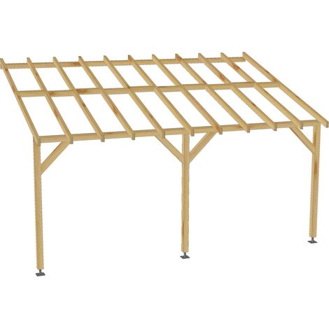 Carport adossé 5x3 – Pente 30% – Bois massif durable – Conception facile à installer – Fabrication française – Jardinatoire (1/5)