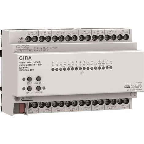 Gira Attuatore commutaz./tapparelle 16f/8f 16 A REG Kmf KNX Secure [503800], 5038 00