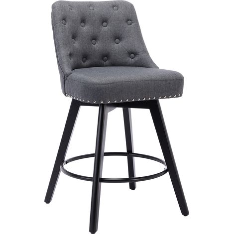 Tabourets Bar Pivotants 66cm, Tissu Lin, Dossier, Lot 2 Gris (1/5)
