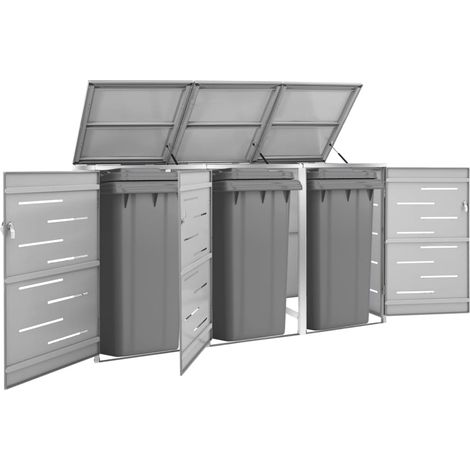 Abri pour trois poubelles, Cache-poubelle, Conteneur avec Couvercle 207x77,5x115 cm Inox LKOWF86404 (1/5)