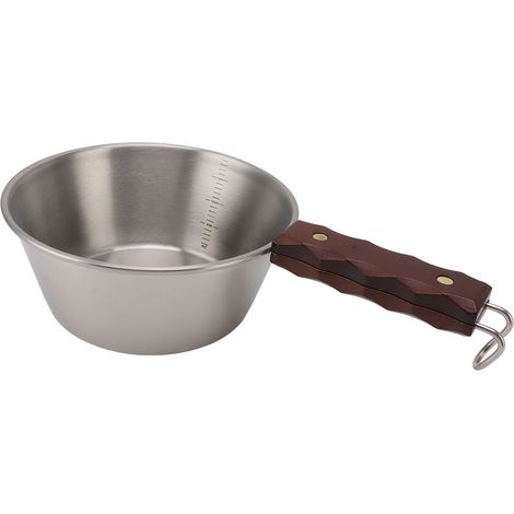 Poêle de camping 304 acier inoxydable 2000ML manche bois portable extérieur randonnée pique-nique argent (1/5)