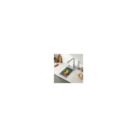 Évier de cuisine encastrable en acier inoxydable - 1 bac - Avec robinets extensibles - 28 x 46 x 22 cm (1/5)