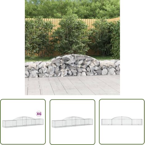 The Living Store Gabionen mit Hochbogen 6 Stk. 300x50x40/60 cm Verzinktes Eisen - Gabionen - Gabionenkorb - Gartendeko - Gartenzubehör - Zaun (1/5)