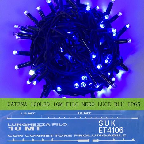 catena luminosa 100 led 10 metri filo nero luce blu ip65 /ET4106 (1/2)