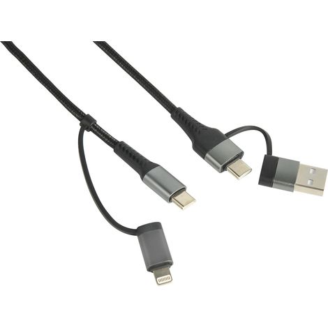 Cavo usb 4 in 1 1,5 m pd 60w con connettori usb-a, usb-c e lightning nero electraline 500322