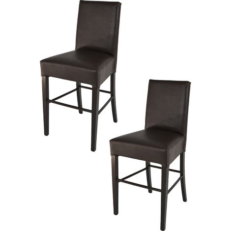 Tommychairs 2 Taburetes bajos Luisa en haya, asiento polipiel marrón (1/4)
