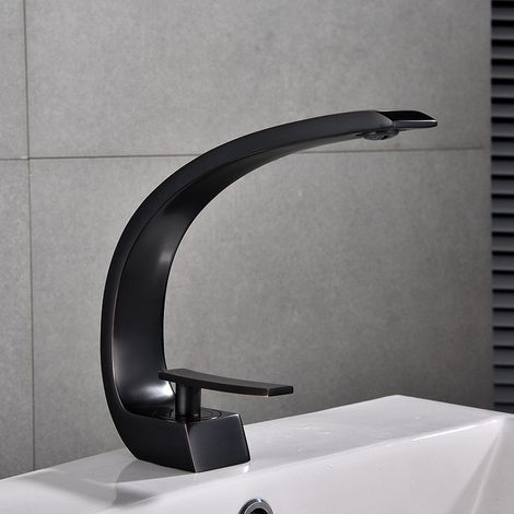Mitigeur de lavabo noir mat en laiton massif, installation 1 trou, design moderne, robinet chaud-froid élégant pour salle de bain, lavabo, vasque et plan de toilette