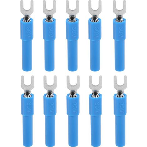 10 pièces connecteurs électriques à fourche 4mm U Type, cosses à sertir pour multimètre de test - Bleu (1/5)