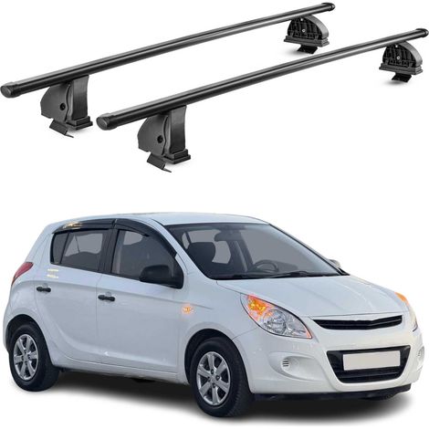OMAC Stahl Dachträger Querträger Hyundai i20 I 2009-2014 5Tür – TÜV / DIN 75302:2019 – Abschließbar – Max. 75 kg – 2 Stangen – Schwarz (1/5)