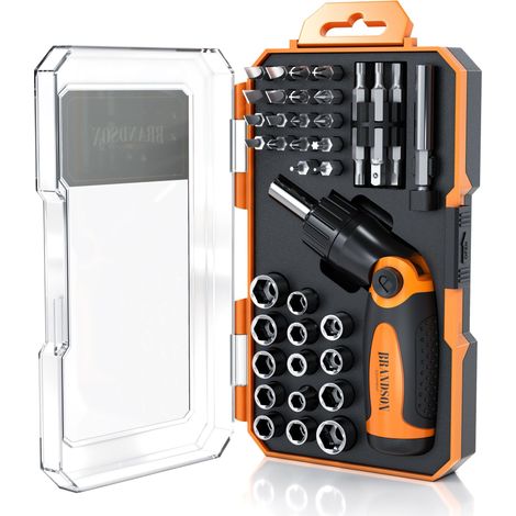 Brandson Steckschlüsselsatz - 46 teilig Werkzeug Kasten - Nüsse Set 14 Steckschlüssel - 29 Bits magnetischer Bithalter - Torx Innensechskant Schlitz (1/5)
