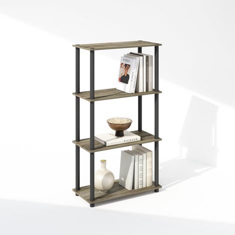 Bibliothèque 4 Niveaux, Bibliothèque avec étagère compacte Polyvalente, 29,5 x 60 x 110, pour Salon, Chambre, Bureau à Domicile, Chêne français/Noir (1/5)