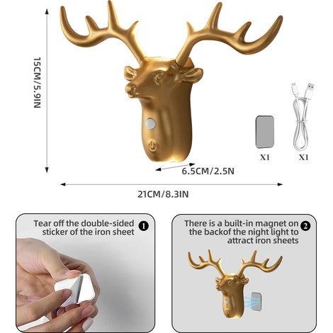 Magnetische, kabellose Nachttischlampe, Wandleuchte, LED-Innenleuchte, wiederaufladbar, Bewegungsmelder, Gold.