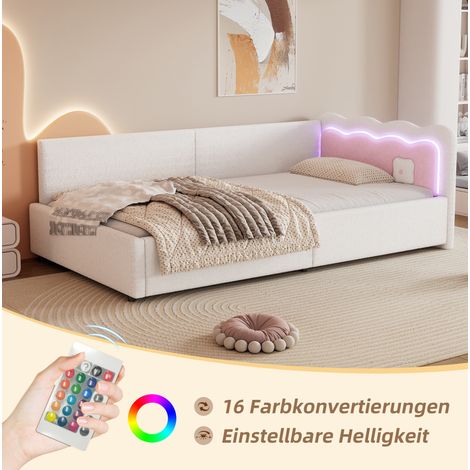Sofá cama 90/200 cm blanco de terciopelo con LED y cabecero bicolor (1/5)