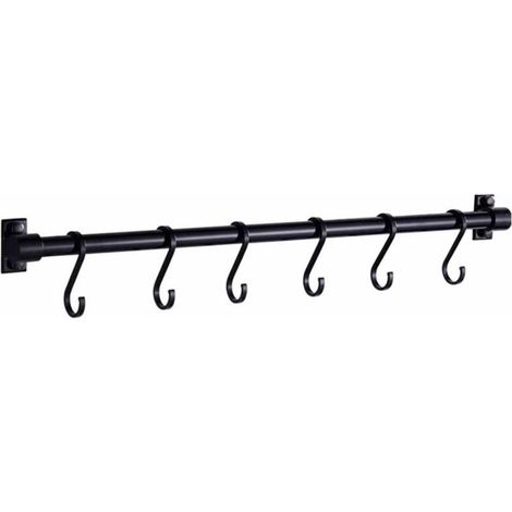 Étagère murale pour ustensiles de cuisine de 40 cm - Étagère de cuisine avec 6 crochets amovibles - Étagère de porte murale pour ustensiles de cuisine (Noir)