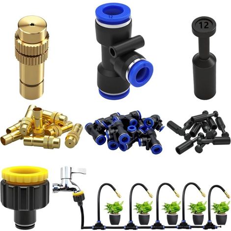 Ensemble de buses de brumisation en laiton, Kit d'irrigation, Kit d'irrigation goutte-à-goutte automatique Avec adaptateur rapide 12 mm pour jardin, cour, pelouse et serre (1/5)