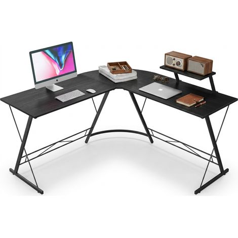 Scrivania angolare computer ufficio mensola gaming scuola nera (1/5)