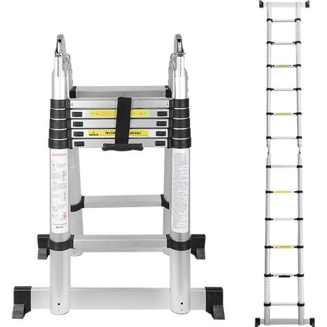 Hengda Scala telescopica 1.9+1.9 m Silber Scala telescopica pieghevole estensibile Scala singola dritta. carico massimo 150 kg (1/5)