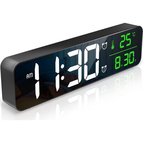 Sveglia digitale - Orologio da parete digitale a LED - Schermo da 26,5 cm - Orologio da parete digitale - Visualizzazione di data e temperatura - Cavo dati USB da 1,2 m incluso