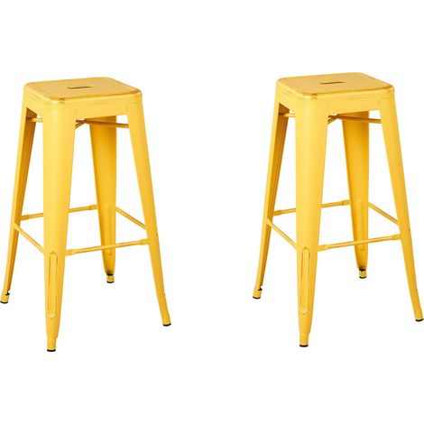 Set di 2 Sgabelli in Acciaio Giallo e Oro Impilabili Moderni 76 cm Cabrillo