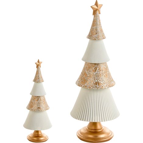 Conjunto de 2 decoraciones de Navidad árboles de Navidad blanco crema/dorado Aspo (1/5)