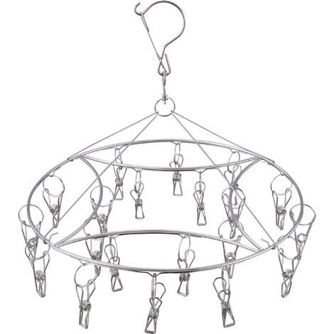 Secador de calcetines redondo, secador giratorio de acero inoxidable con 20 pinzas para ropa interior, lencería, ropa de bebé y prendas pequeñas de lavandería. (1/5)