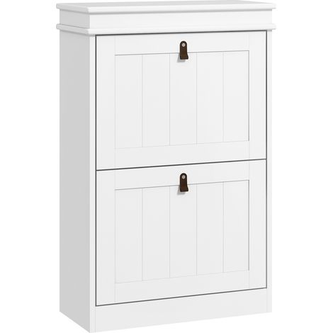 Meuble à chaussures étroit avec 2 portes à charnières et étagères réglables pour 10 paires de chaussures, idéal pour une entrée (54 x 24 x 82,5 cm).