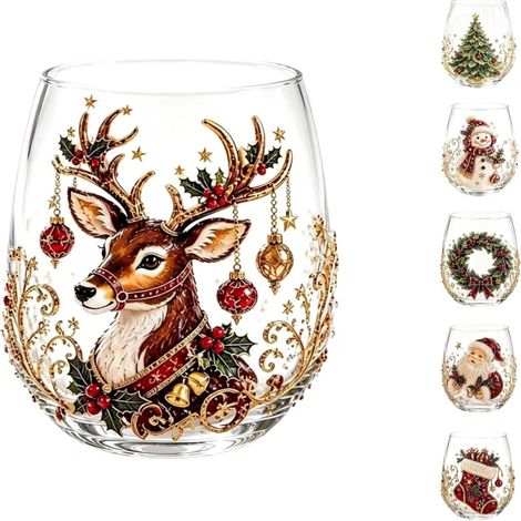 Irovami Ensemble de tasses en verre 3D « Noël magique », motif renne de Noël 3D