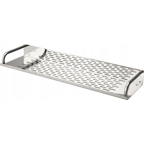 Pratico ripiano portaoggetti in acciaio inox per il bagno, che consente di riporre e organizzare comodamente gli oggetti.