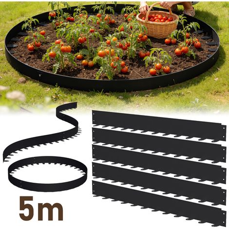 Randaco Bordüre aus flexiblem Stahl für Garten & Rasen - 5 Paneele à 100 cm (5 m Gesamtlänge) - Höhe 10 cm - Farbe Schwarz - inkl. 60 Erdankern & Befestigungsnägeln