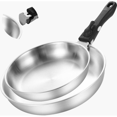 Pfannenset Edelstahl 22+28 cm mit abnehmbarem Griff, Induktion, Backofenfest