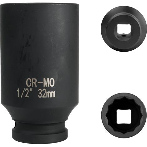 douille 32mm 1/2" 12 pans, douille a choc 1/2 32mm Acier Chrome-Molybdène CR-MO(Black) (32mm) (1/5)