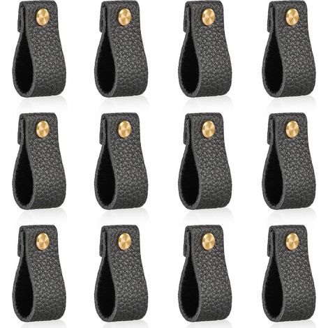 Set mit 12 Möbelknöpfen aus Leder, 146 mm, Türknöpfe für Kommoden, Schrank- und Schubladenknöpfe, schlagfest, tolles Geschenk, Schwarz (1/5)
