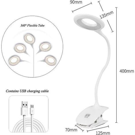 Lampe de chevet à pince avec capteur tactile, lampe de bureau (blanche) (1/4)