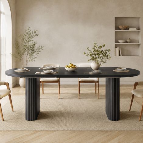 Mesa de comedor 120/160 x 80 x 75,5 cm negra, extensible y de diseño moderno (1/5)