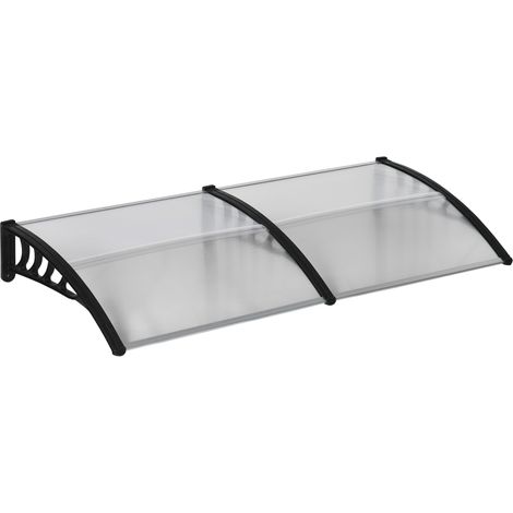 Auvent adossé porte entrée 200x96x27 cm toit protection UV anti-pluie anti-soleil aluminium noir