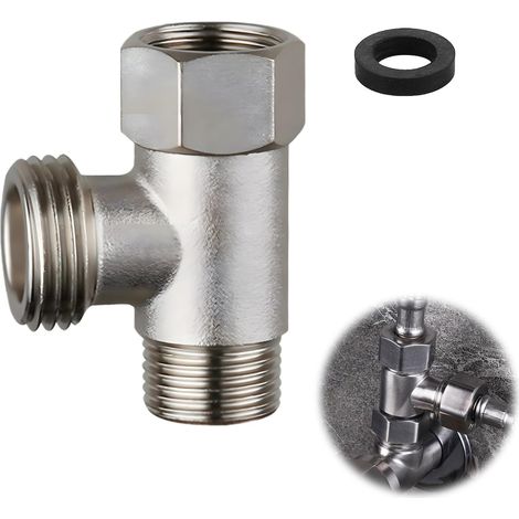 Connecteur en T 3 Voies en laiton nickelé –vanne d’inversion et dérivation pour WC, réservoir de chasse d’eau, douchette, machine à laver –robinet wc 3 voies, étanchéité renforcée, installation rapide (1/5)